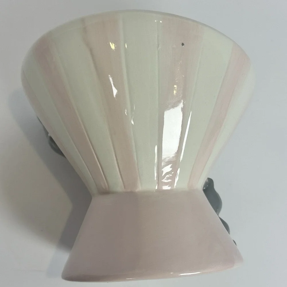 Mellow & Mod Cat Pedestal Bowl Pink Stripe Ceramic Raised Cat Food Dish